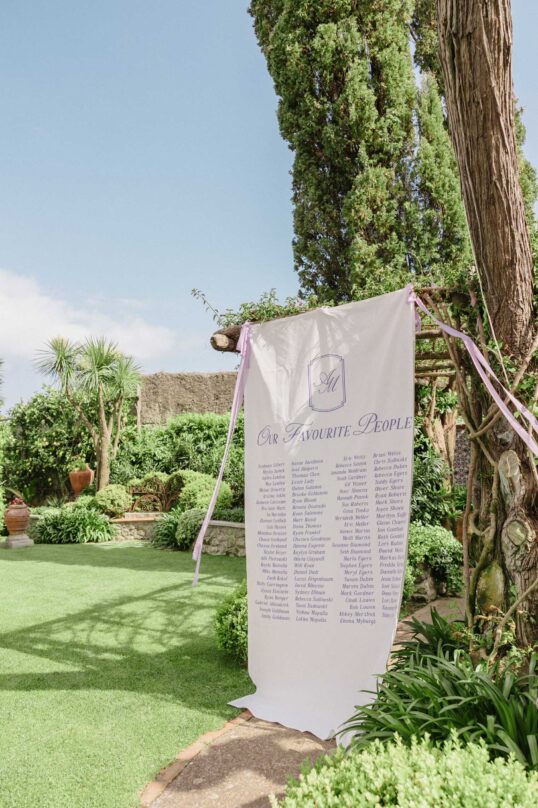 273_JIN_7629 Wedding seating plan in the gardens of Villa Eva