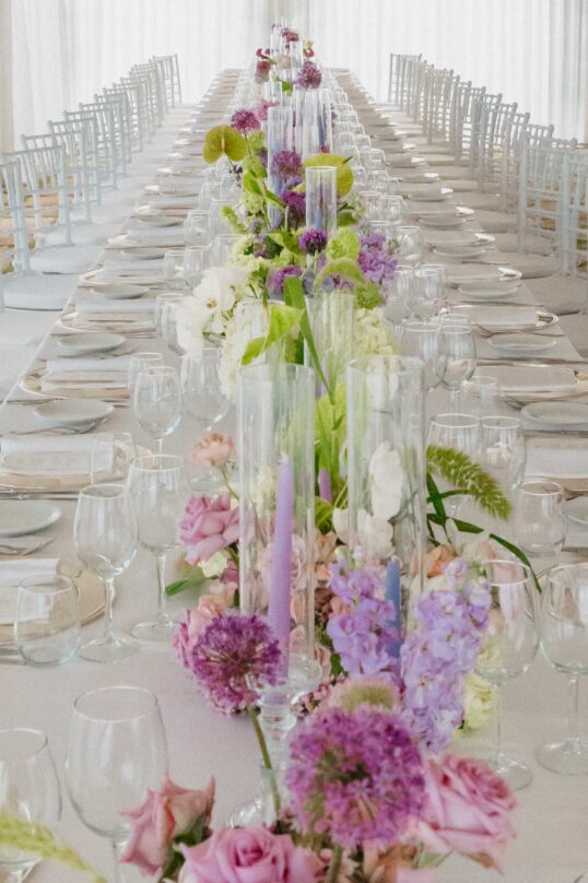 389_JIN_8272 Wedding reception table with floral design by Starace Florist at Villa Eva